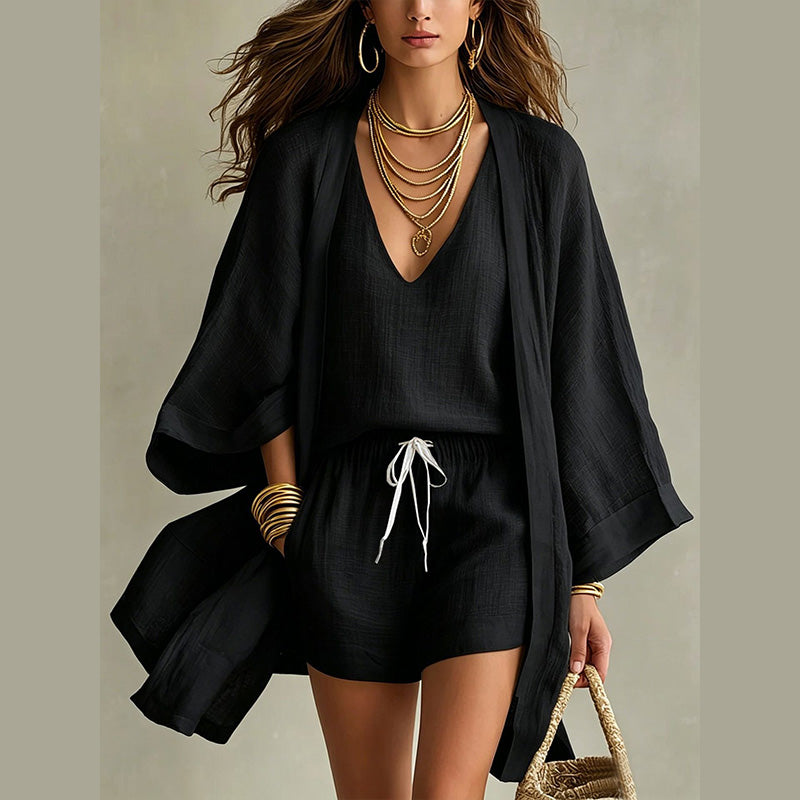 Completo donna 3 pezzi da resort con kimono leggero