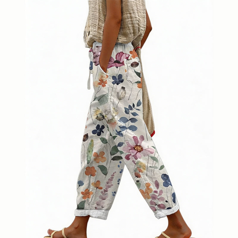 Pantaloni donna estivi floreali con vita regolabile