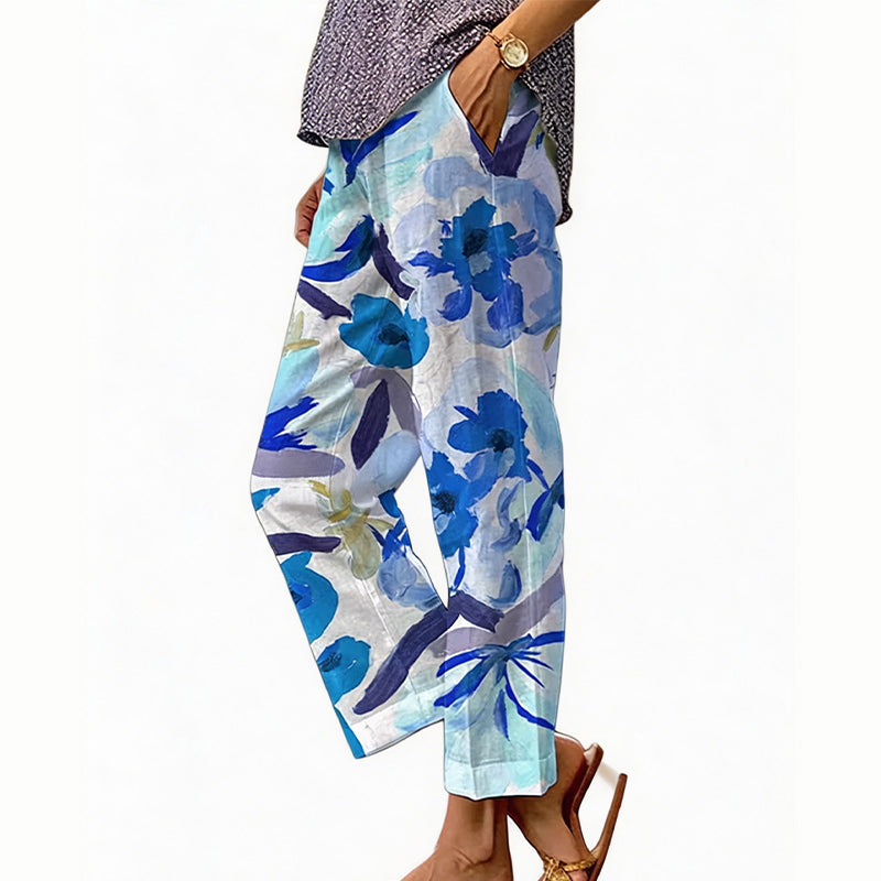 Pantaloni donna estivi floreali con vita regolabile