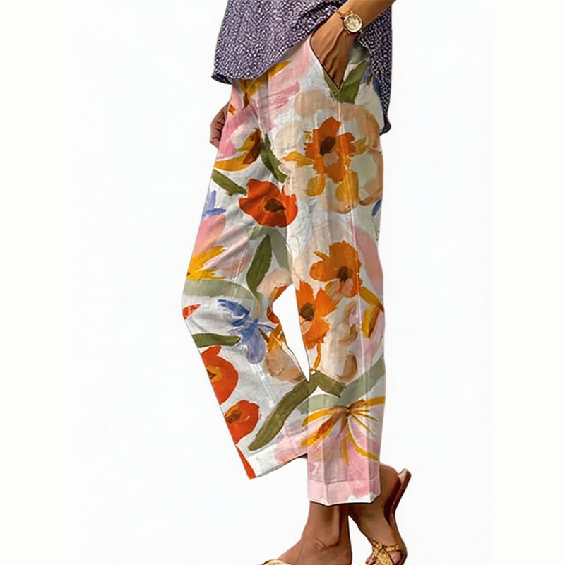 Pantaloni donna estivi floreali con vita regolabile