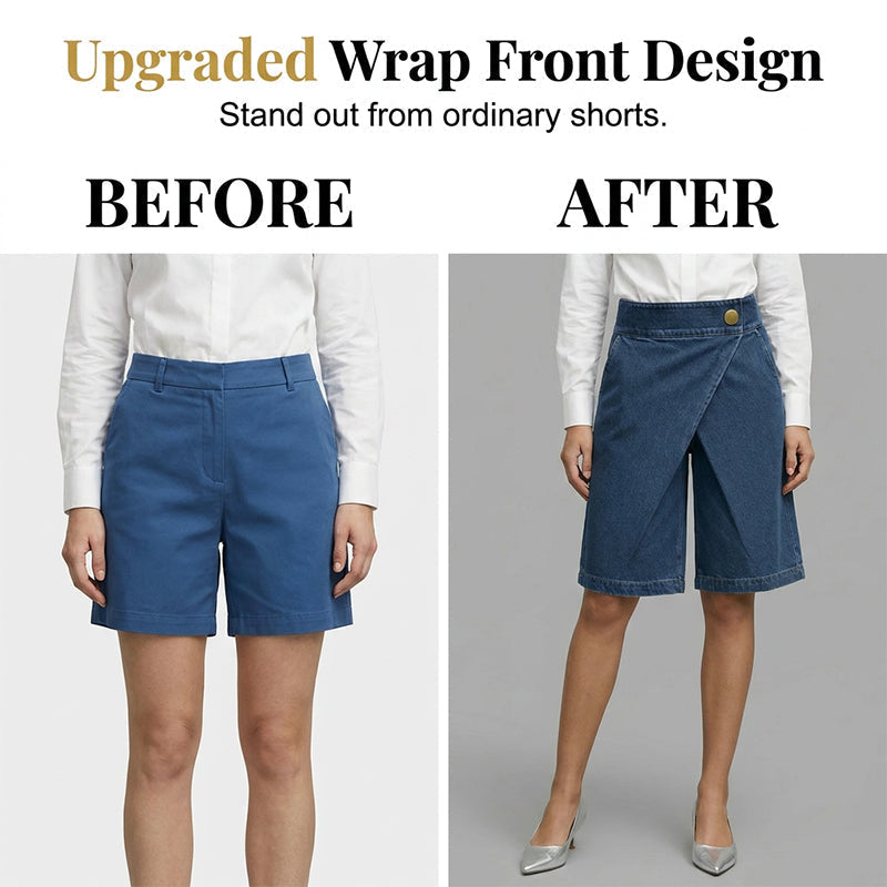 Pantaloni corti da donna effetto denim a portafoglio