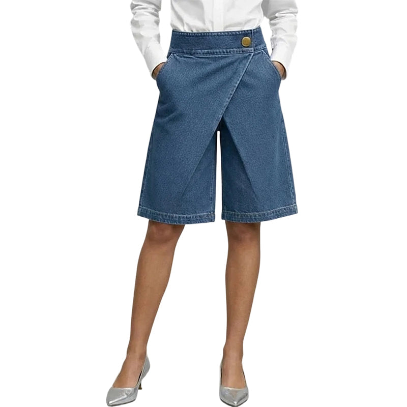 Pantaloni corti da donna effetto denim a portafoglio