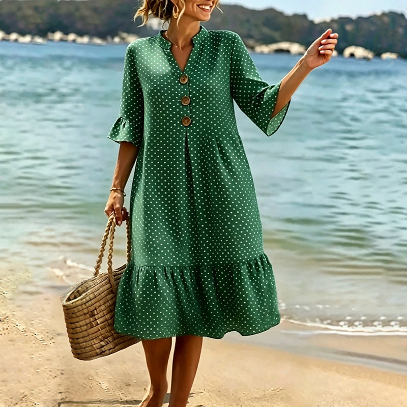 Abito midi da donna a pois con volant estivi
