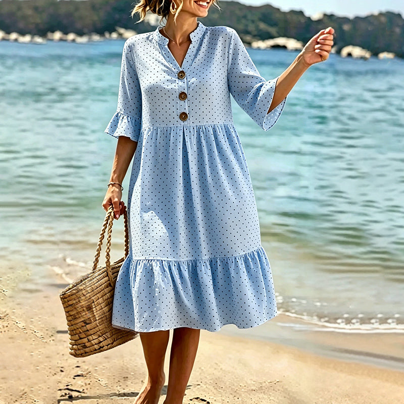 Abito midi da donna a pois con volant estivi