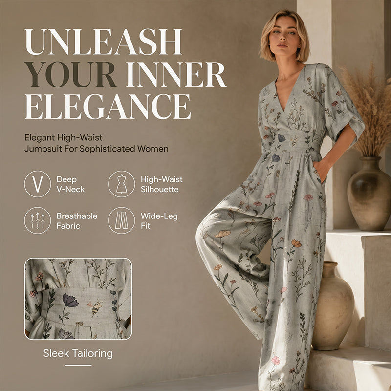 Tuta donna elegante floreale con scollo a V