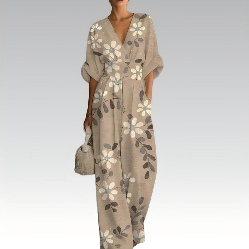 Tuta donna elegante floreale con scollo a V