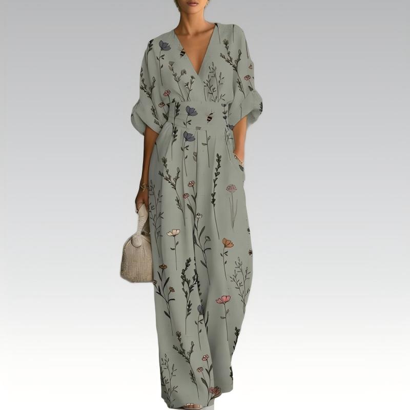Tuta donna elegante floreale con scollo a V