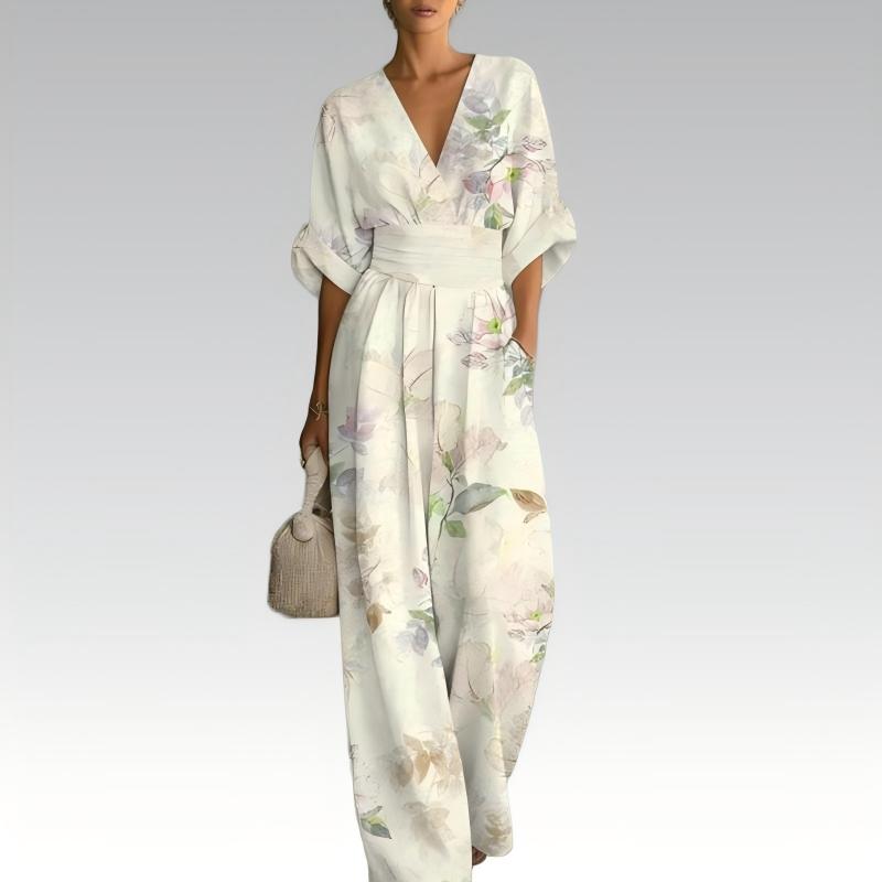 Tuta donna elegante floreale con scollo a V