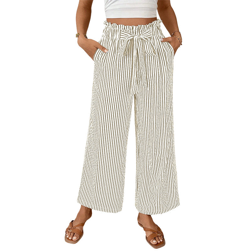 Pantaloni da donna a gamba larga con vita paperbag