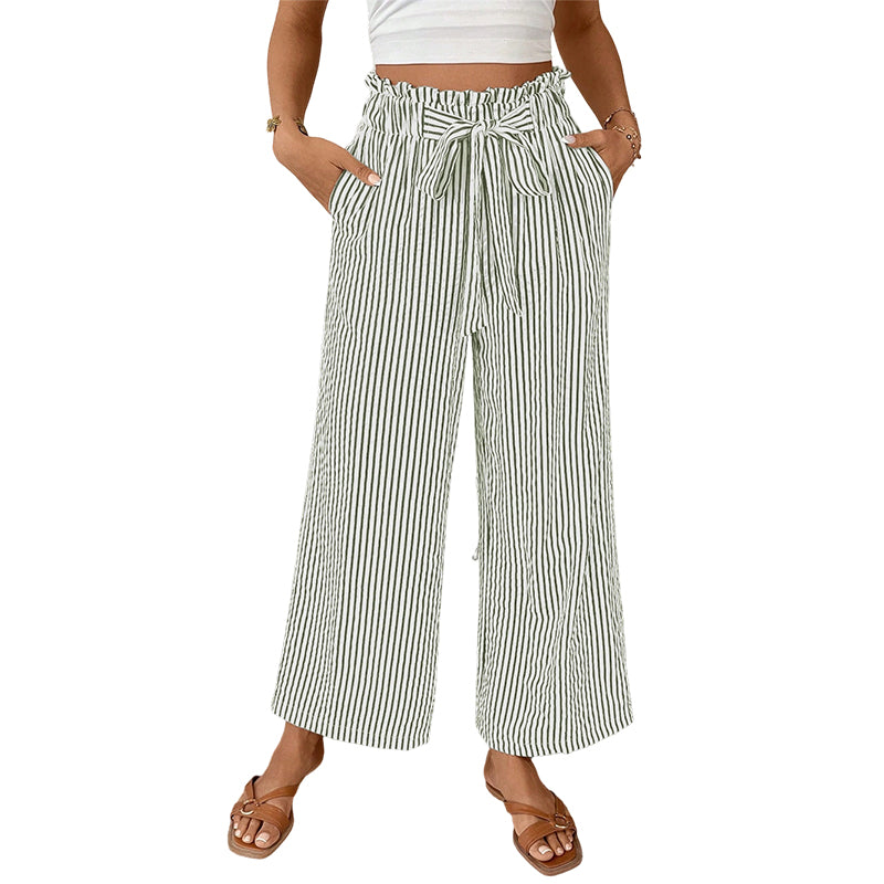 Pantaloni da donna a gamba larga con vita paperbag