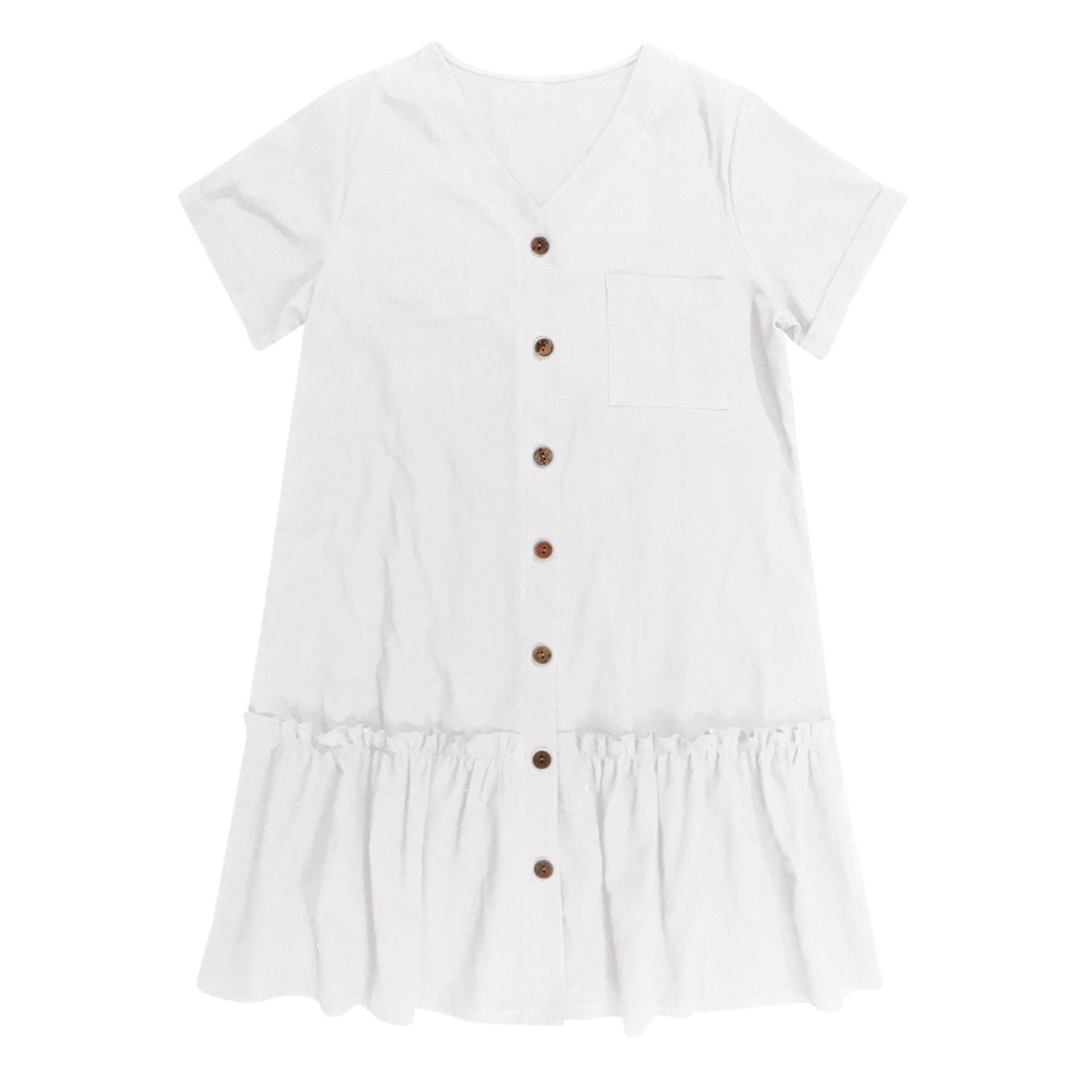 Abito corto donna in cotone lino con bottoni