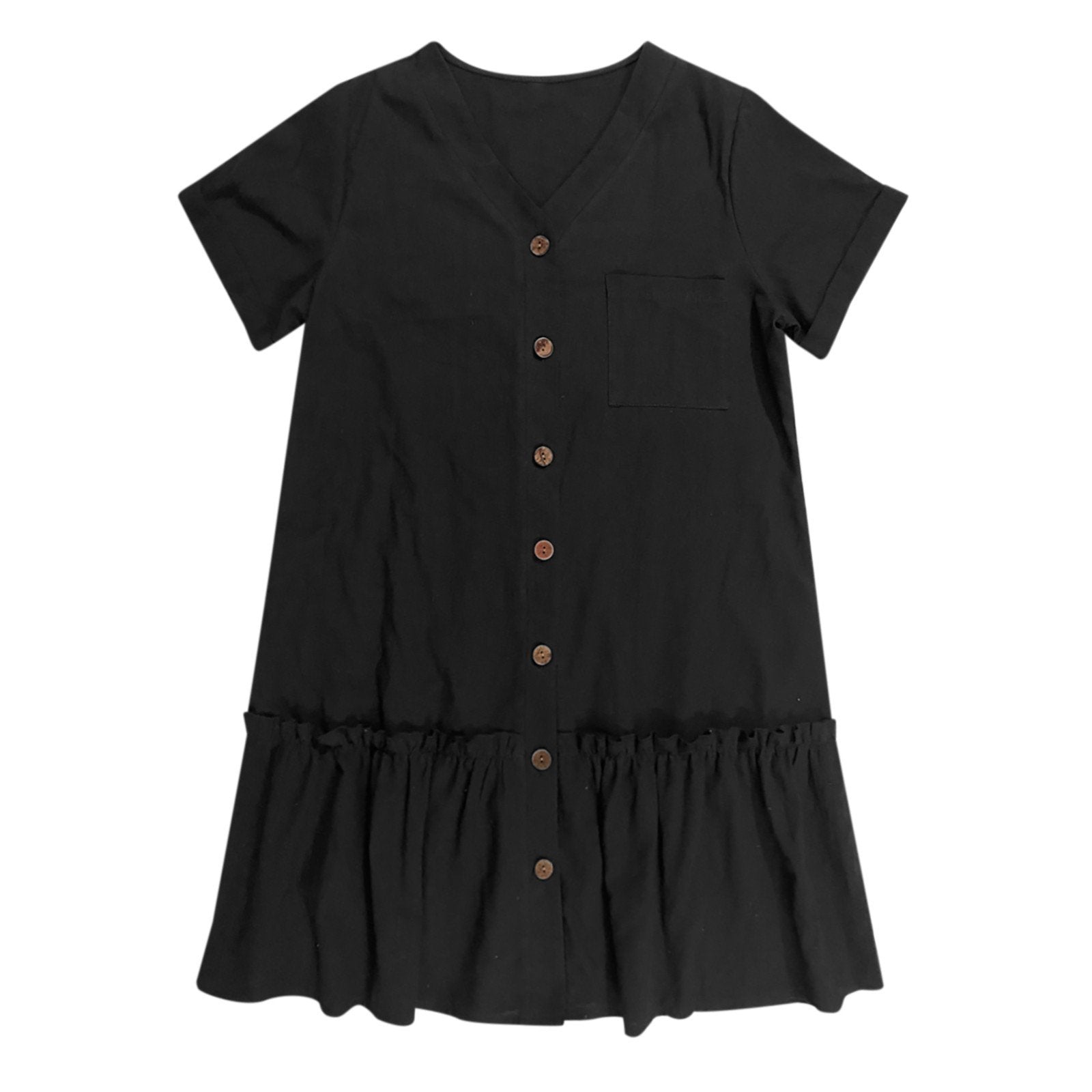Abito corto donna in cotone lino con bottoni