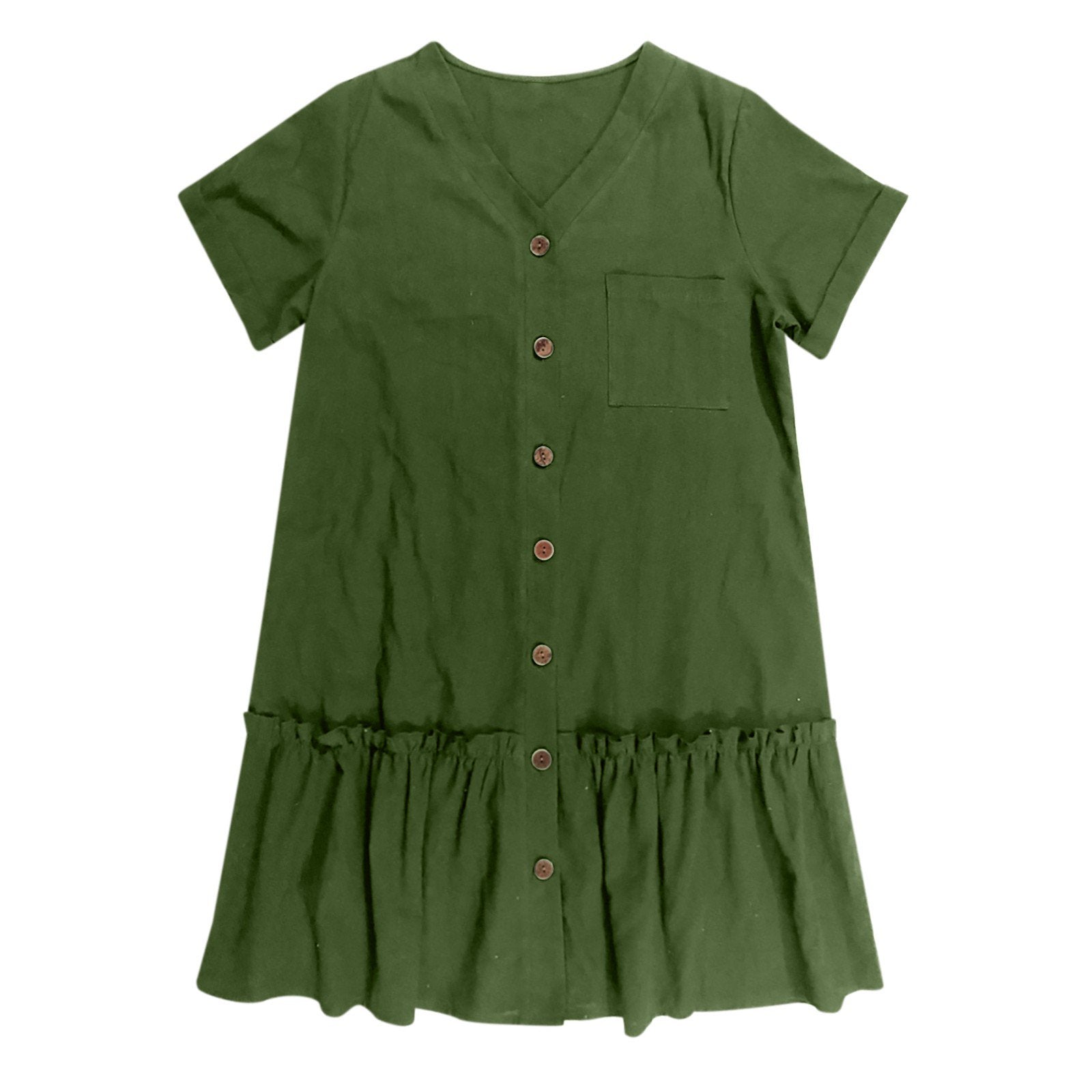 Abito corto donna in cotone lino con bottoni