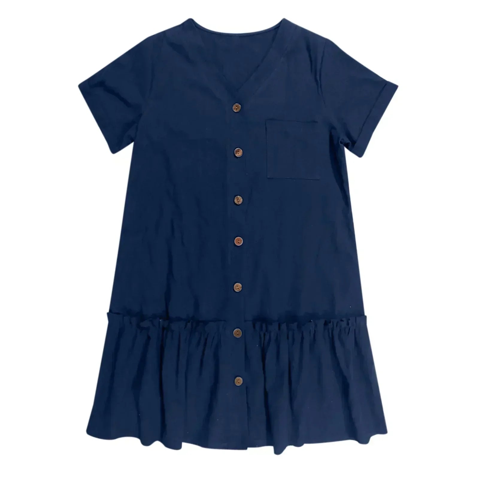 Abito corto donna in cotone lino con bottoni