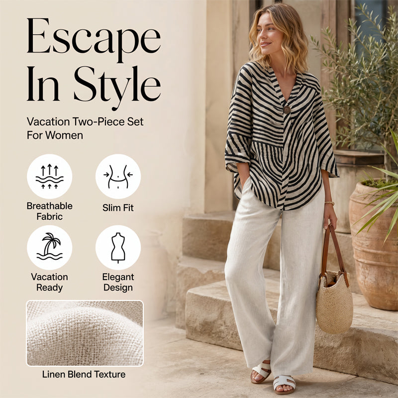 Completo donna a righe con pantaloni larghi