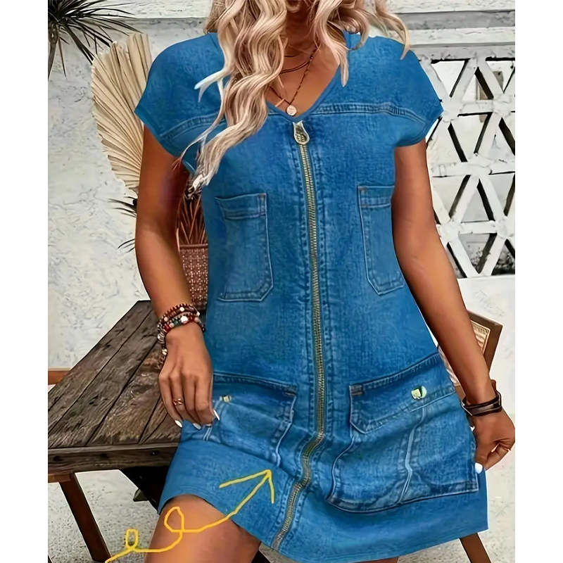 Abito corto donna con zip frontale e tasche utility