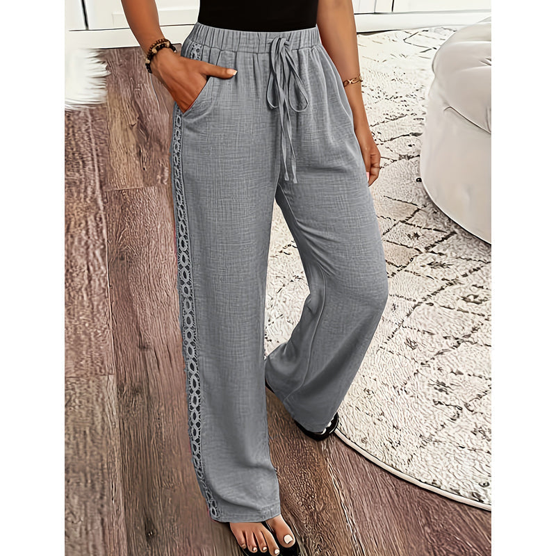 Pantaloni donna bohemien con pizzo laterale e cordino