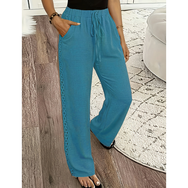 Pantaloni donna bohemien con pizzo laterale e cordino