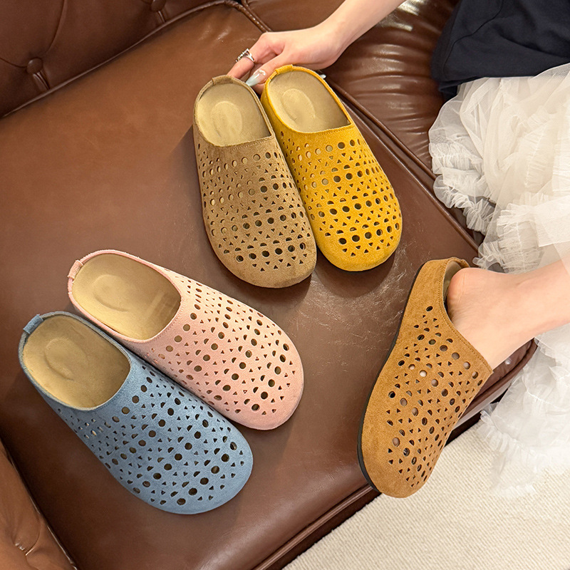 Ciabatte donna traforate in suede artificiale slip-on