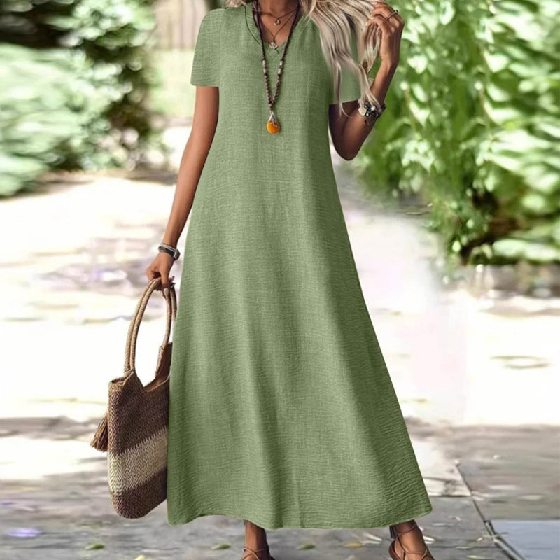 Abito maxi donna con scollo a V e tasche
