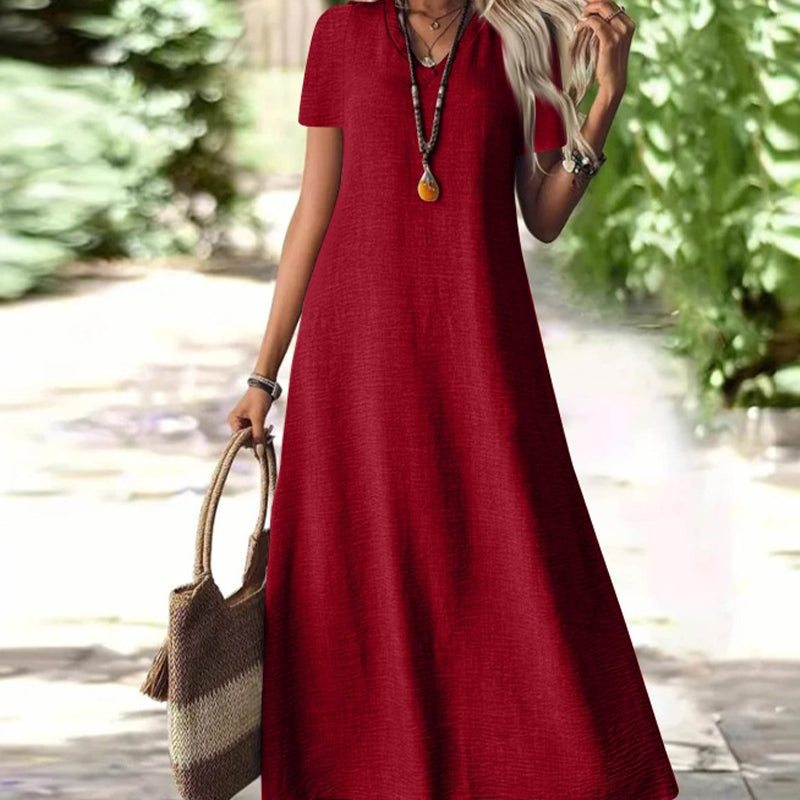 Abito maxi donna con scollo a V e tasche