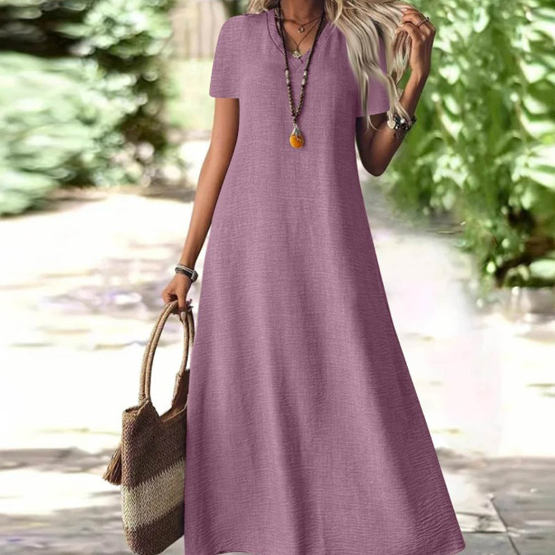 Abito maxi donna con scollo a V e tasche