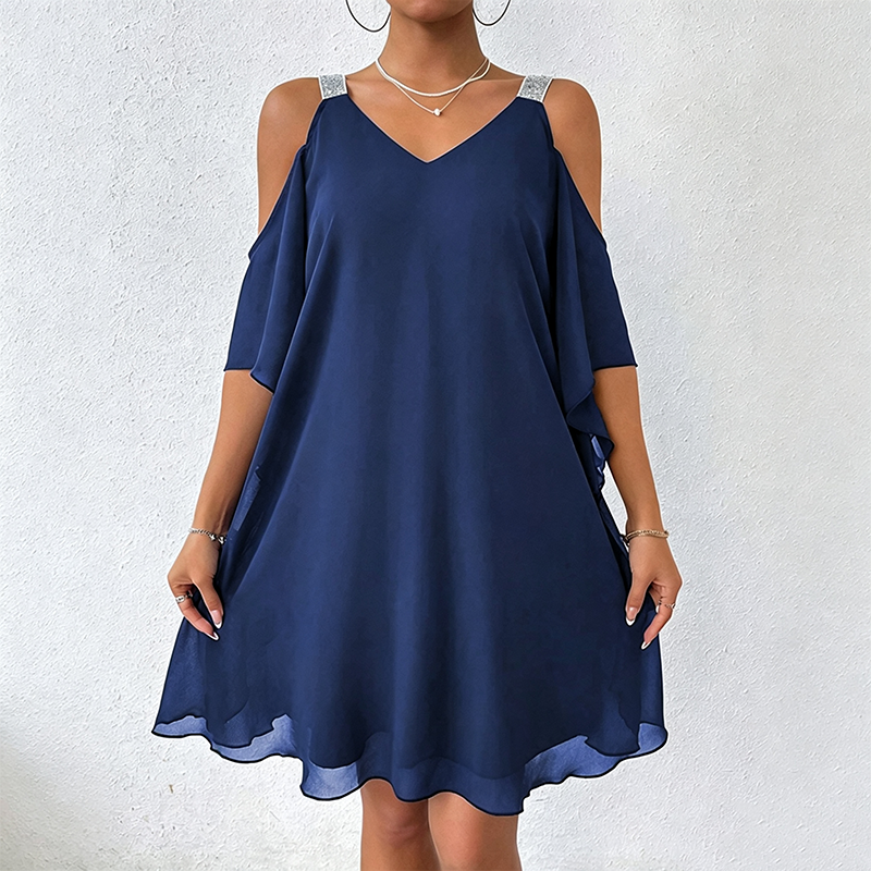 Abito donna con spalle scoperte e spalline brillanti