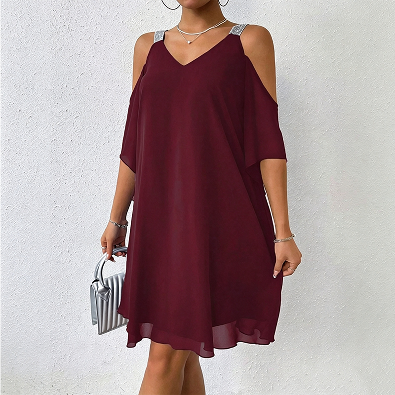 Abito donna con spalle scoperte e spalline brillanti