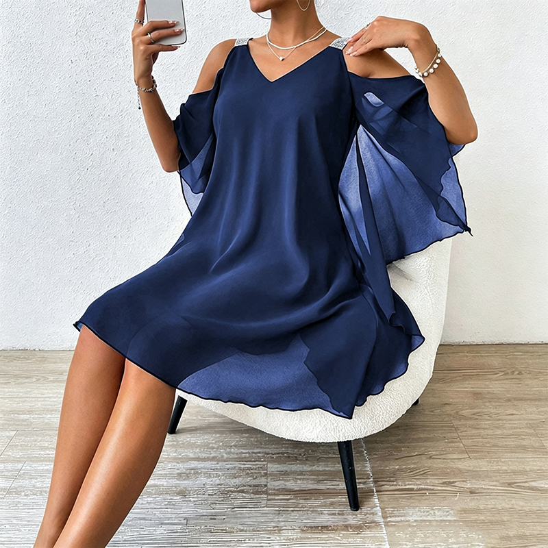 Abito donna con spalle scoperte e spalline brillanti