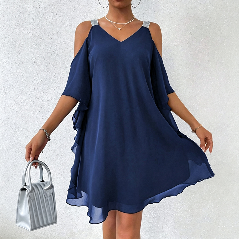 Abito donna con spalle scoperte e spalline brillanti