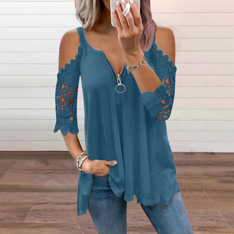 Top donna spalle scoperte con pizzo e zip