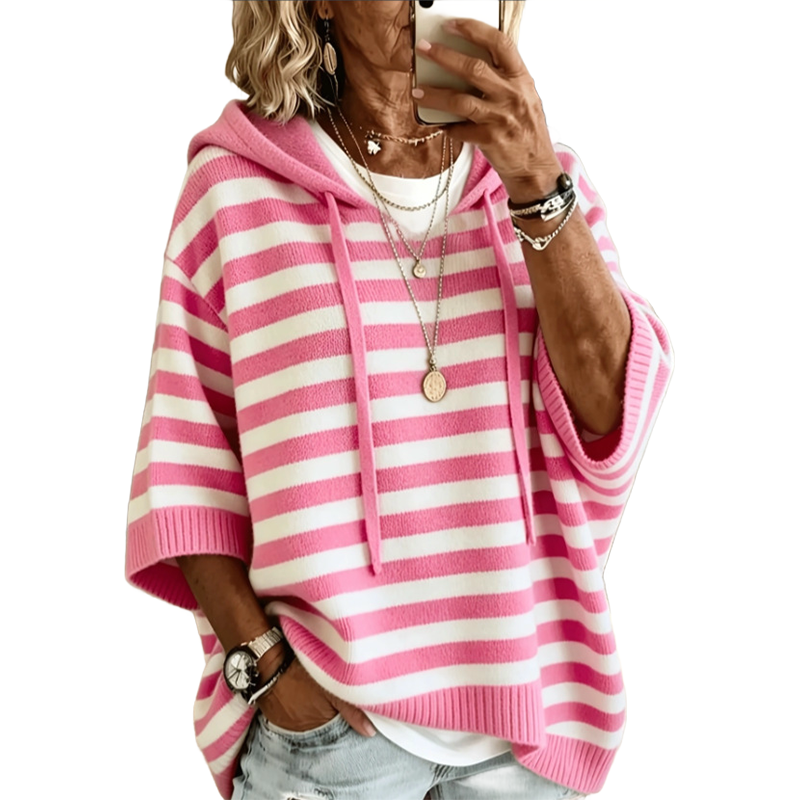 Felpa donna con cappuccio a righe casual