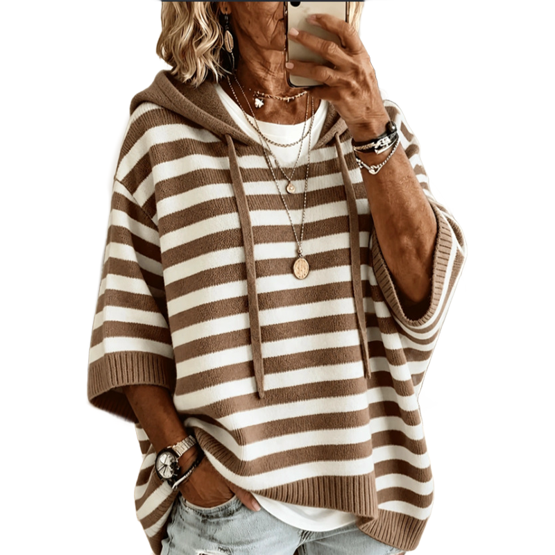 Felpa donna con cappuccio a righe casual