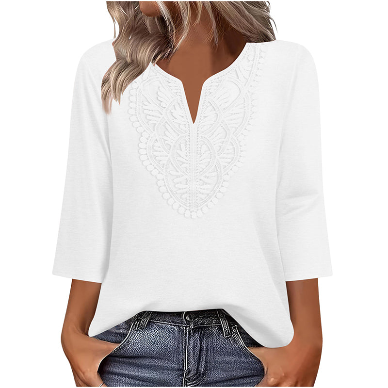 Tunica donna con scollo a V e inserto in pizzo