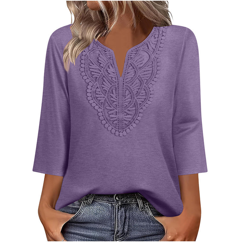 Tunica donna con scollo a V e inserto in pizzo
