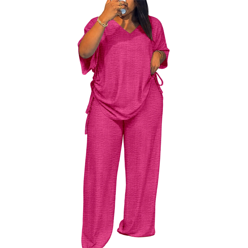 Completo donna fluido con top regolabile e pantaloni larghi
