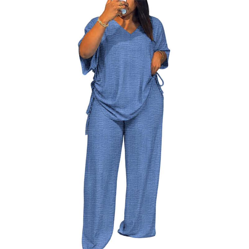 Completo donna fluido con top regolabile e pantaloni larghi