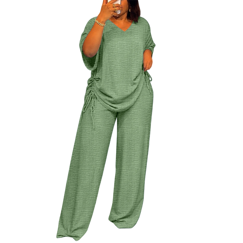 Completo donna fluido con top regolabile e pantaloni larghi