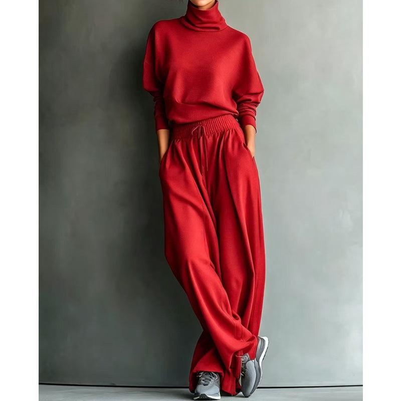 Completo donna due pezzi con collo alto e pantaloni larghi