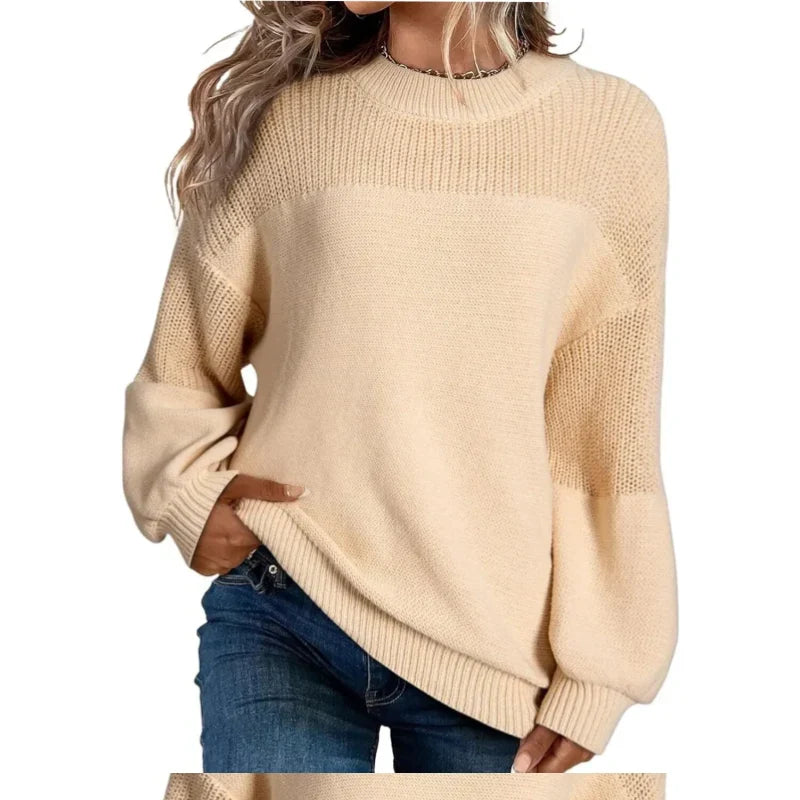 Maglione donna oversize in maglia con girocollo e maniche lunghe