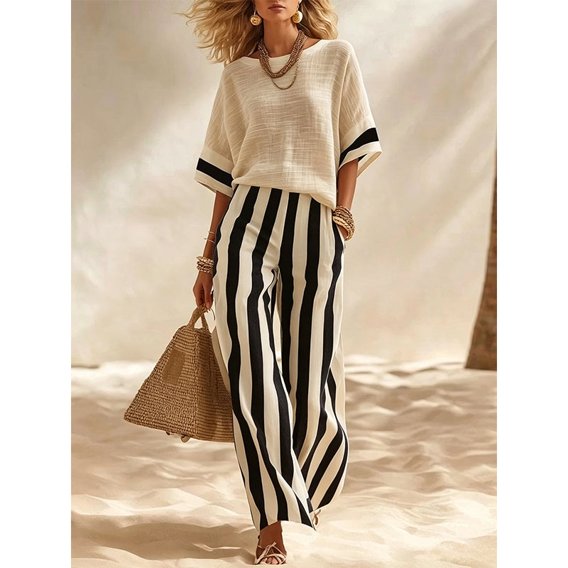 Completo donna estivo con pantaloni larghi a righe