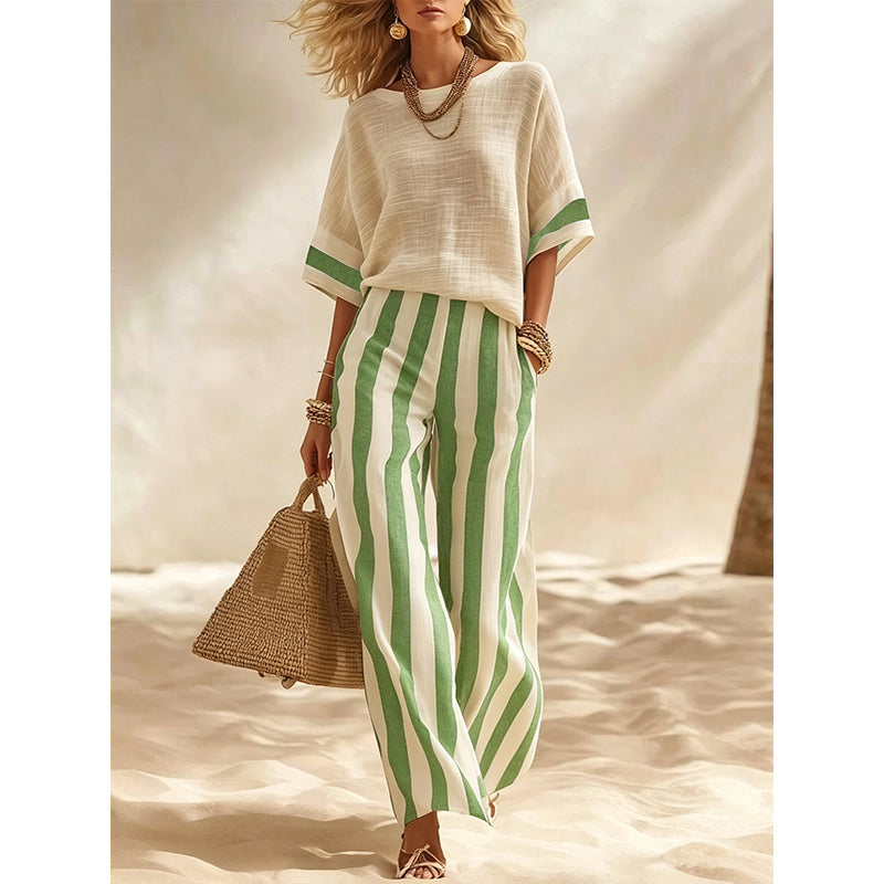 Completo donna estivo con pantaloni larghi a righe