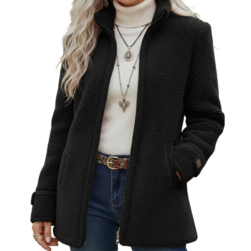 Giacca donna in sherpa con zip frontale e collo alto