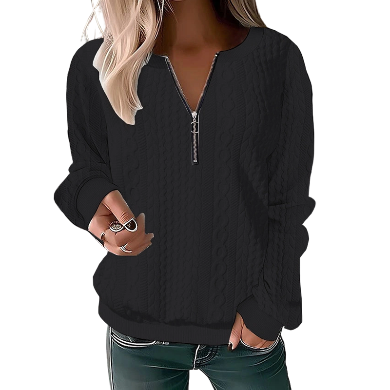 Felpa donna in maglia a trecce con mezza zip