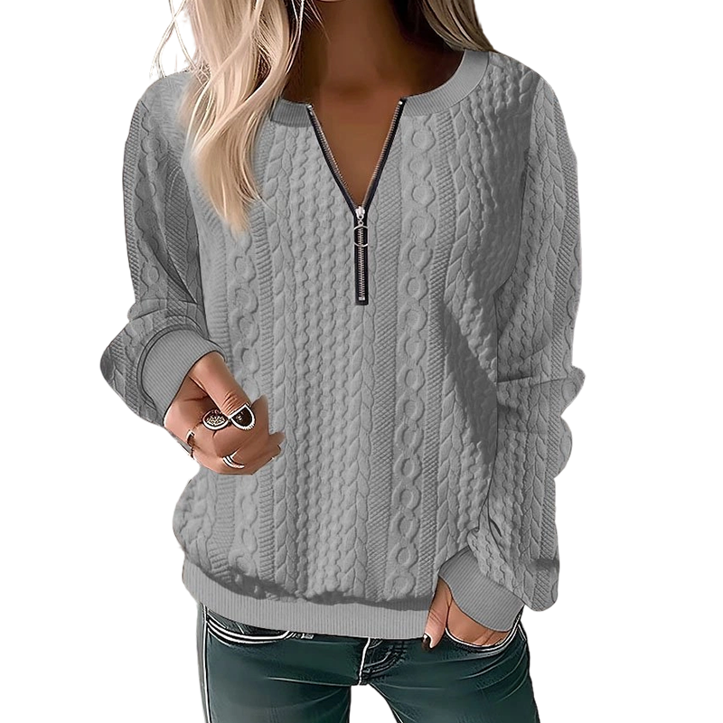 Felpa donna in maglia a trecce con mezza zip