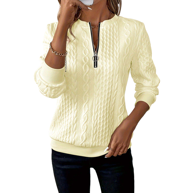 Felpa donna in maglia a trecce con mezza zip