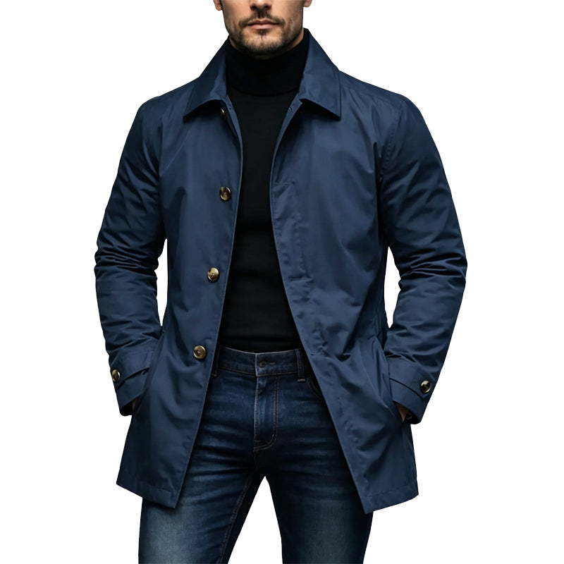 Trench impermeabile uomo con bottoni e colletto classico