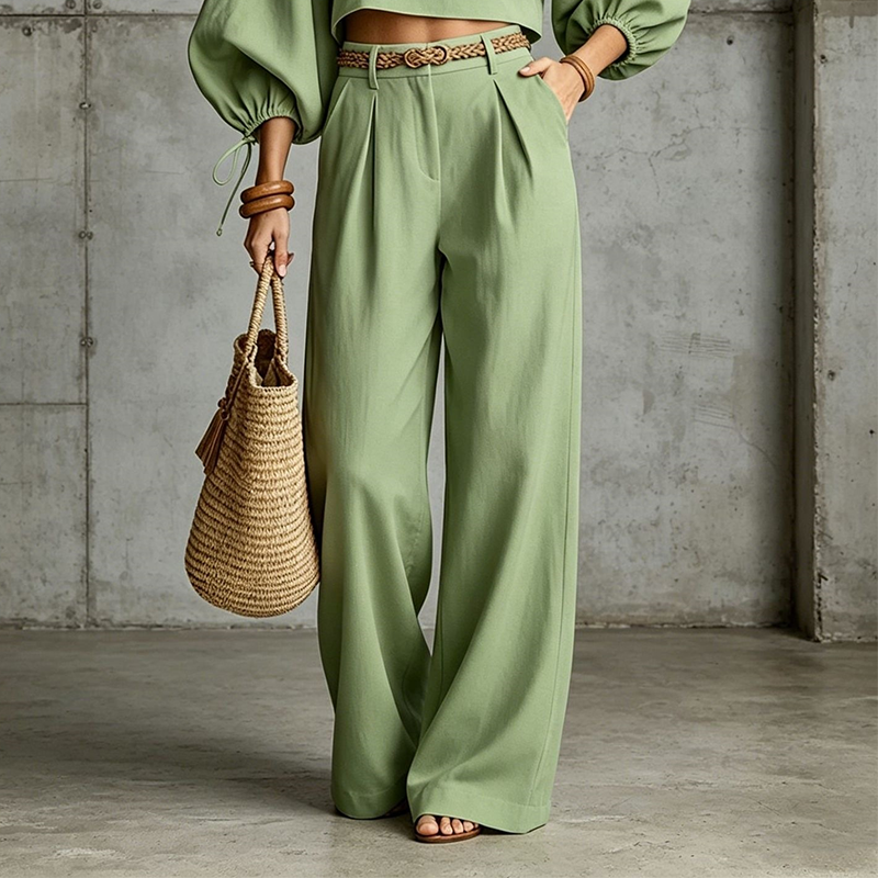 Completo donna due pezzi con top corto e pantaloni larghi