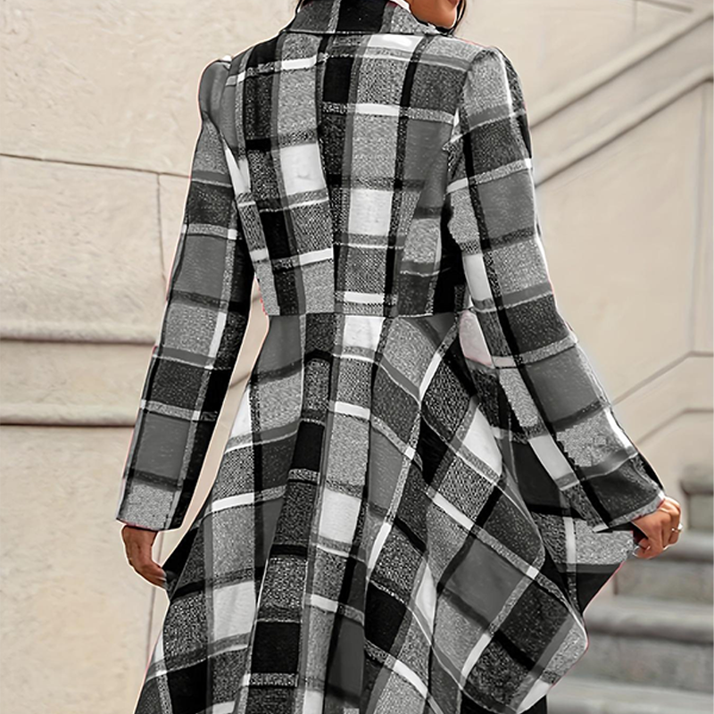 Giacca donna a quadri con peplum e orlo asimmetrico