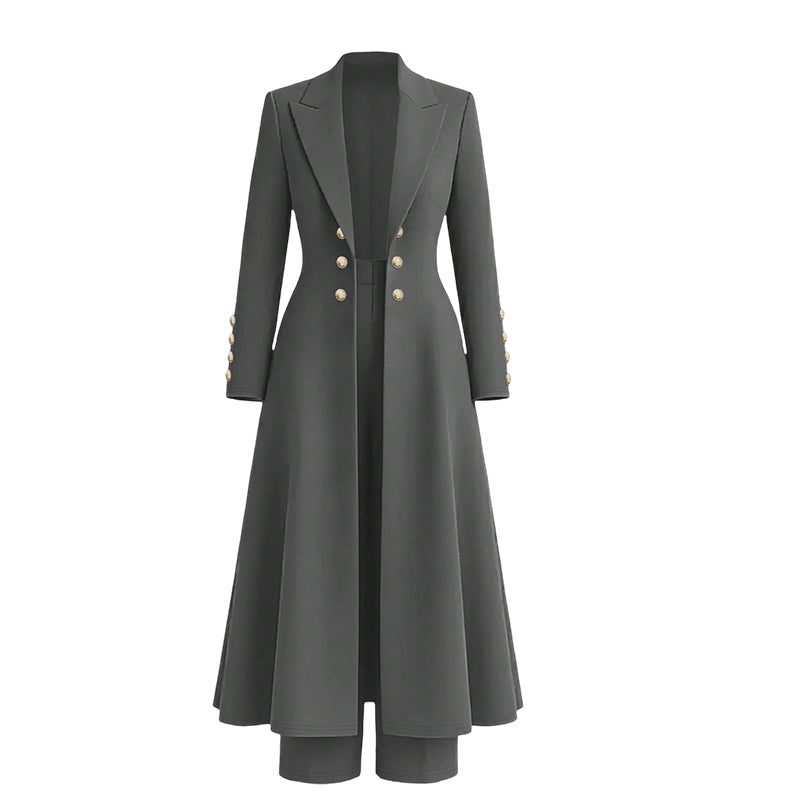 Completo tailleur donna con cappotto lungo e pantaloni dritti
